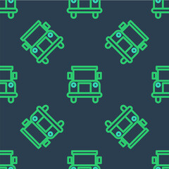 Line School Bus icon isolated seamless pattern on blue background. Public transportation symbol. Vector