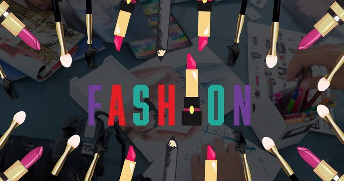 Animation of fashion items icons over fashion studio