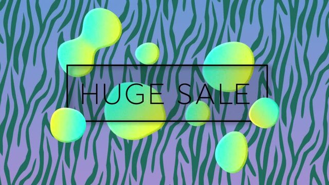 Animation of huge sale text over moving colourful background
