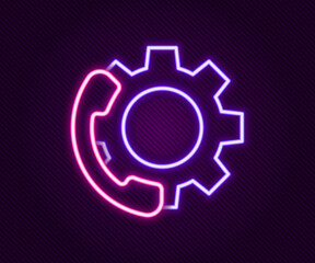 Glowing neon line Telephone 24 hours support icon isolated on black background. All-day customer support call-center. Full time call services. Colorful outline concept. Vector