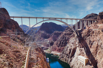 The Mike O'Callaghan–Pat Tillman Memorial Bridge over the Colorado River at the Hoover Dam, Nevada, USA
