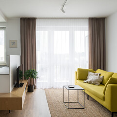 Modern living room with big window