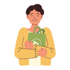 man holds eco bag