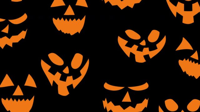 Seamless pattern with halloween pumpkin faces, art video illustration.