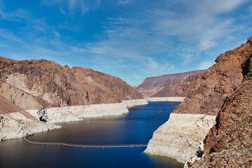 View of the Colorado river, taken from atop of the Hoover Dam, Nevada, USA