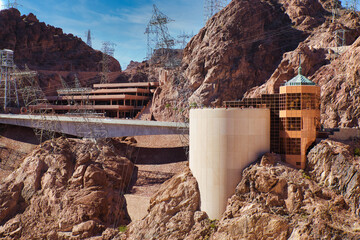 Distance view of the tourist center at the hoover dam, Nevada, USA