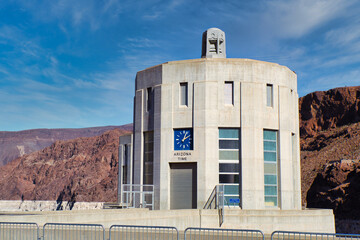 An intake tower at the Hoover dam in Nevada, USA