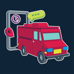 Vector online delivery service illustration, Smartphone with red delivery truck