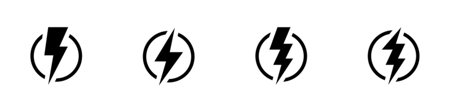 Conjunto de icono de rayo sobre c&iacute;rculo. Concepto de electricidad. Ilustraci&oacute;n vectorial