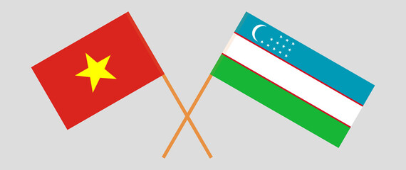 Crossed flags of Vietnam and Uzbekistan. Official colors. Correct proportion