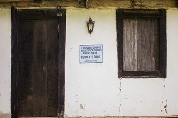 old door with a sign