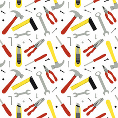 Seamless pattern of different construction instruments. Working tools and repair equipment. Background vector illustration