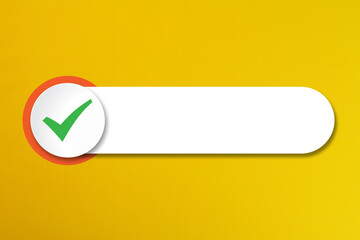 Check icon and speech bubble on yellow background