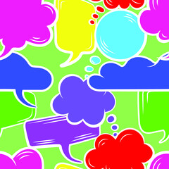 Vector Colorful Seamless Pattern, Talk Bubbles and Thinking Clouds, Different Colors, Bright Illustration Template, Chat Talking Background, Social Media Concept.