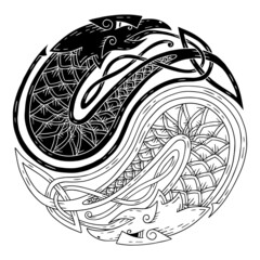 Yin and Yang in Celtic style. Round shape sign.