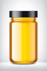 Glass Jar with Honey on Background. 