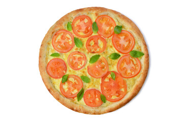 fresh italian classic original pizza top view isolated on white background