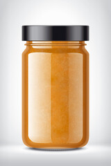 Glass Jar with Jam on Background. 