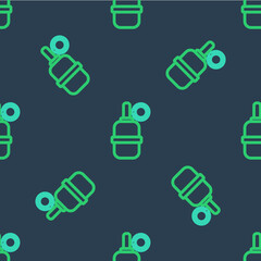 Line Hand grenade icon isolated seamless pattern on blue background. Bomb explosion. Vector