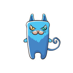 cute blue halloween cat isolated on white background. Cartoon happy black witch kitten with big eyes