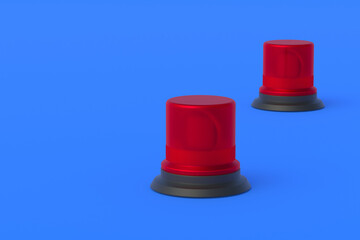 Flashers of red color on blue background. Copy space. 3d render