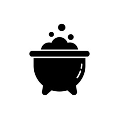Black Cauldron with Bubbling Potion Halloween Decoration Silhouette Icon. Witches Cauldron and Potion Glyph Pictogram. Magicians Pot with Brew Icon. Isolated Vector Illustration