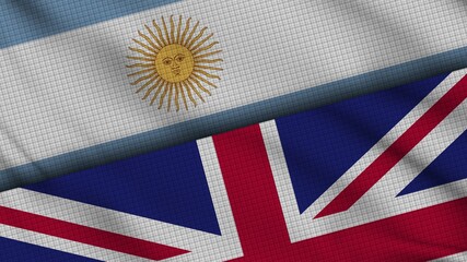 Argentina and United Kingdom Flags Together, Wavy Fabric, Breaking News, Political Diplomacy Crisis Concept, 3D Illustration