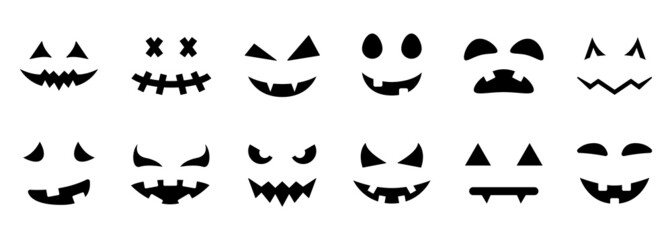 Scary and Funny Faces for Halloween Pumpkin Silhouette Icon. Spooky Faces of Ghost Glyph Pictogram. Halloween Horror Emotions Icon. Isolated Vector Illustration