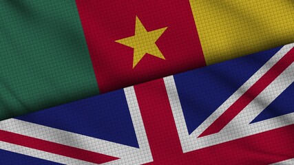 Cameroon and United Kingdom Flags Together, Wavy Fabric, Breaking News, Political Diplomacy Crisis Concept, 3D Illustration