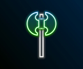 Glowing neon line Medieval axe icon isolated on black background. Battle axe, executioner axe. Medieval weapon. Colorful outline concept. Vector