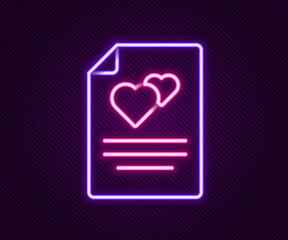 Glowing neon line Greeting card icon isolated on black background. Celebration poster template for invitation or greeting card. Colorful outline concept. Vector