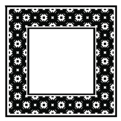 Black and white rectangle frame with linear border ornament, vector certificate template, decorative design element in retro style