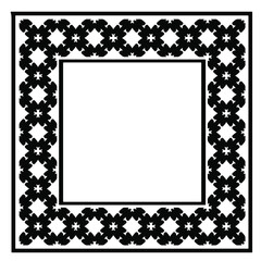Black and white rectangle frame with linear border ornament, vector certificate template, decorative design element in retro style