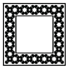 Black and white rectangle frame with linear border ornament, vector certificate template, decorative design element in retro style