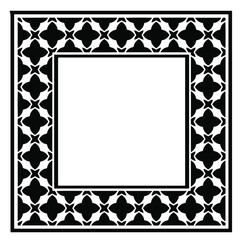 Black and white rectangle frame with linear border ornament, vector certificate template, decorative design element in retro style