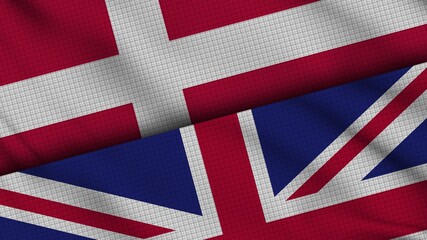 Denmark and United Kingdom Flags Together, Wavy Fabric, Breaking News, Political Diplomacy Crisis Concept, 3D Illustration