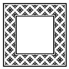 Black and white rectangle frame with linear border ornament, vector certificate template, decorative design element in retro style.