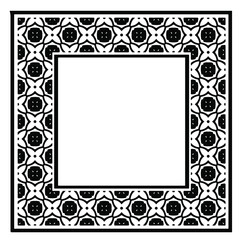 Black and white rectangle frame with linear border ornament, vector certificate template, decorative design element in retro style.