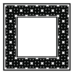 Black and white rectangle frame with linear border ornament, vector certificate template, decorative design element in retro style.