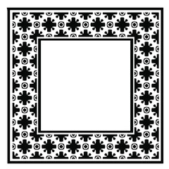 Black and white rectangle frame with linear border ornament, vector certificate template, decorative design element in retro style.