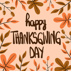 Obraz premium Cute hand drawn lettering happy thanksgiving day vector card illustration