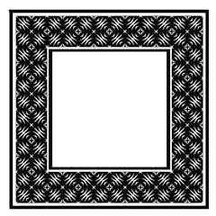 Black and white rectangle frame with linear border ornament, vector certificate template, decorative design element in retro style.