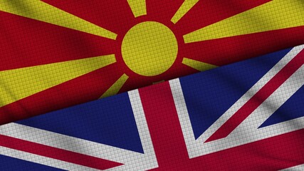 Macedonia and United Kingdom Flags Together, Wavy Fabric, Breaking News, Political Diplomacy Crisis Concept, 3D Illustration