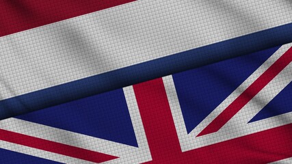 Netherlands and United Kingdom Flags Together, Wavy Fabric, Breaking News, Political Diplomacy Crisis Concept, 3D Illustration