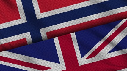Norway and United Kingdom Flags Together, Wavy Fabric, Breaking News, Political Diplomacy Crisis Concept, 3D Illustration