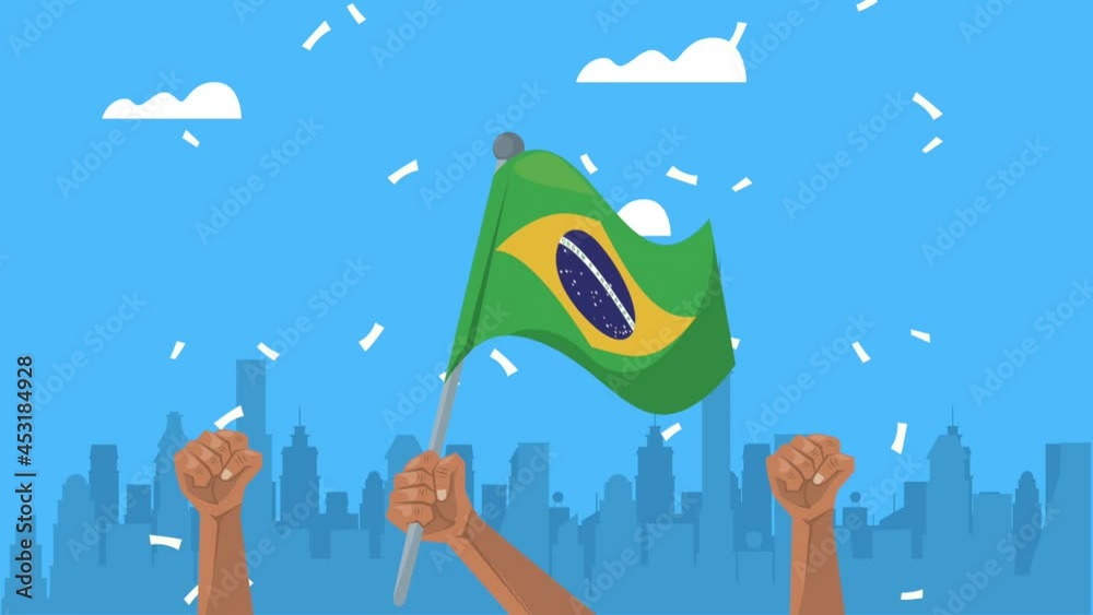 Sticker independence brazil animation with hands waving flag