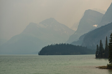 Maligne Lake on a Smoky Day