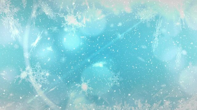 Animation of falling snow over blue background