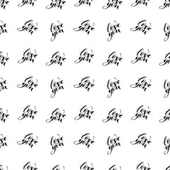 Words love you as seamless vector pattern. Romantic repeatable backdrop. Valentines day wallpaper.
