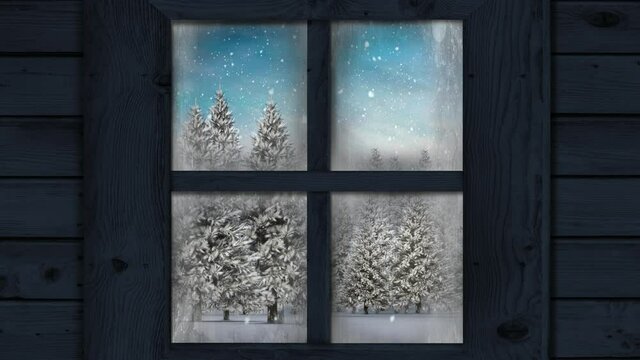 Animation of window view of winter landscape